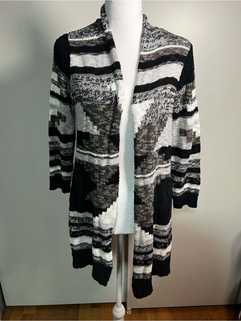 Sonoma Black, Gray & Cream Open-Front Women’s Cardigan